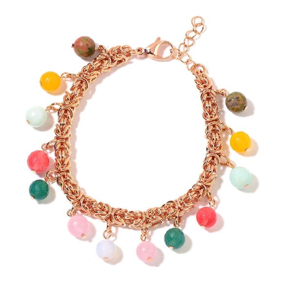 Jewelry - Multi Gemstone ION Plated Rose Gold Charm Bracelet